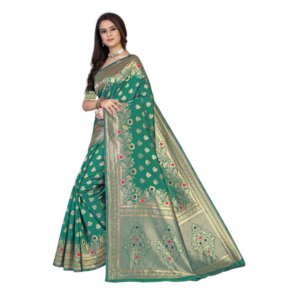 Women's Banarasi Silk Designer Weaving Saree With Unstitched Blouse (Green, 5.50 Mtrs)