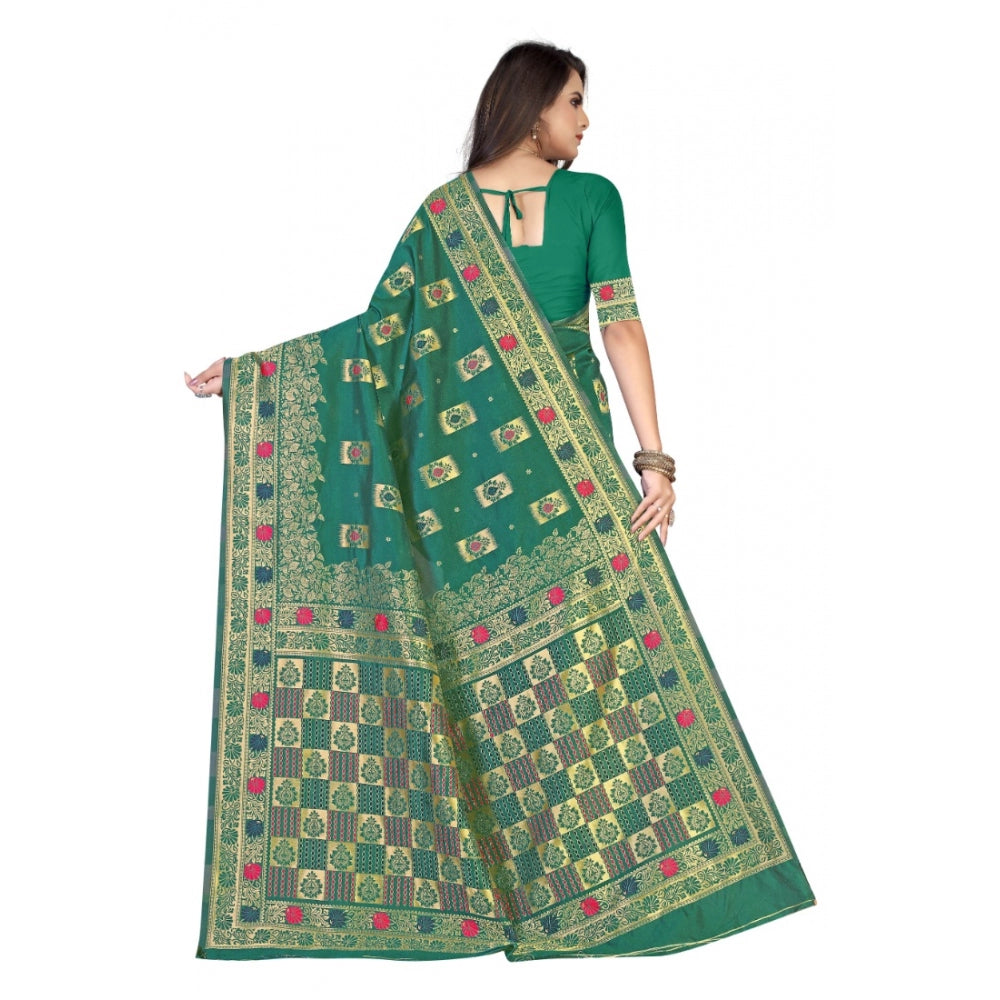 Women's Banarasi Silk Designer Weaving Saree With Unstitched Blouse (Green, 5.50 Mtrs)