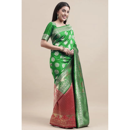 Women's Kanjivaram Silk Designer Weaving Saree With Unstitched Blouse (Green &amp; Red, 5.50 Mtrs)