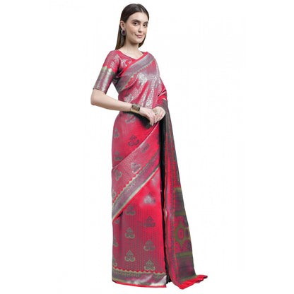 Women's Banarasi Silk Designer Weaving Saree With Unstitched Blouse (Pink, 5.50 Mtrs)