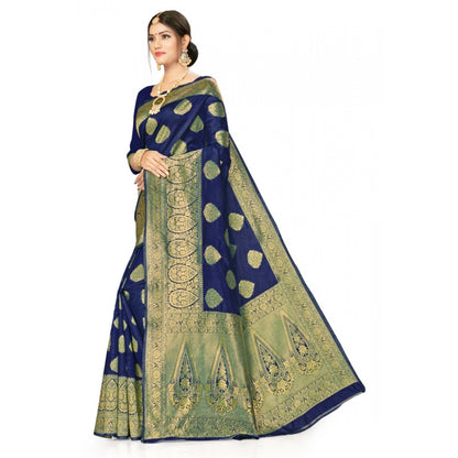 Women's Banarasi Silk Designer Weaving Saree With Unstitched Blouse (Blue, 5.50 Mtrs)