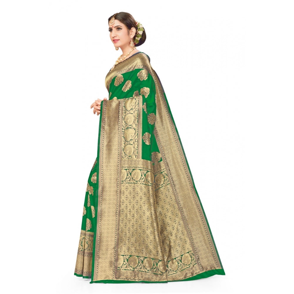 Women's Banarasi Silk Designer Weaving Saree With Unstitched Blouse (Green, 5.50 Mtrs)