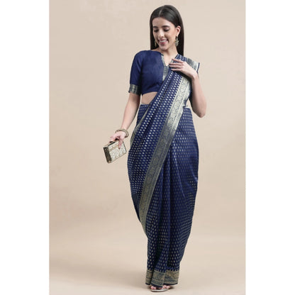 Women's Kanjivaram Silk Designer Weaving Saree With Unstitched Blouse (Blue, 5.50 Mtrs)