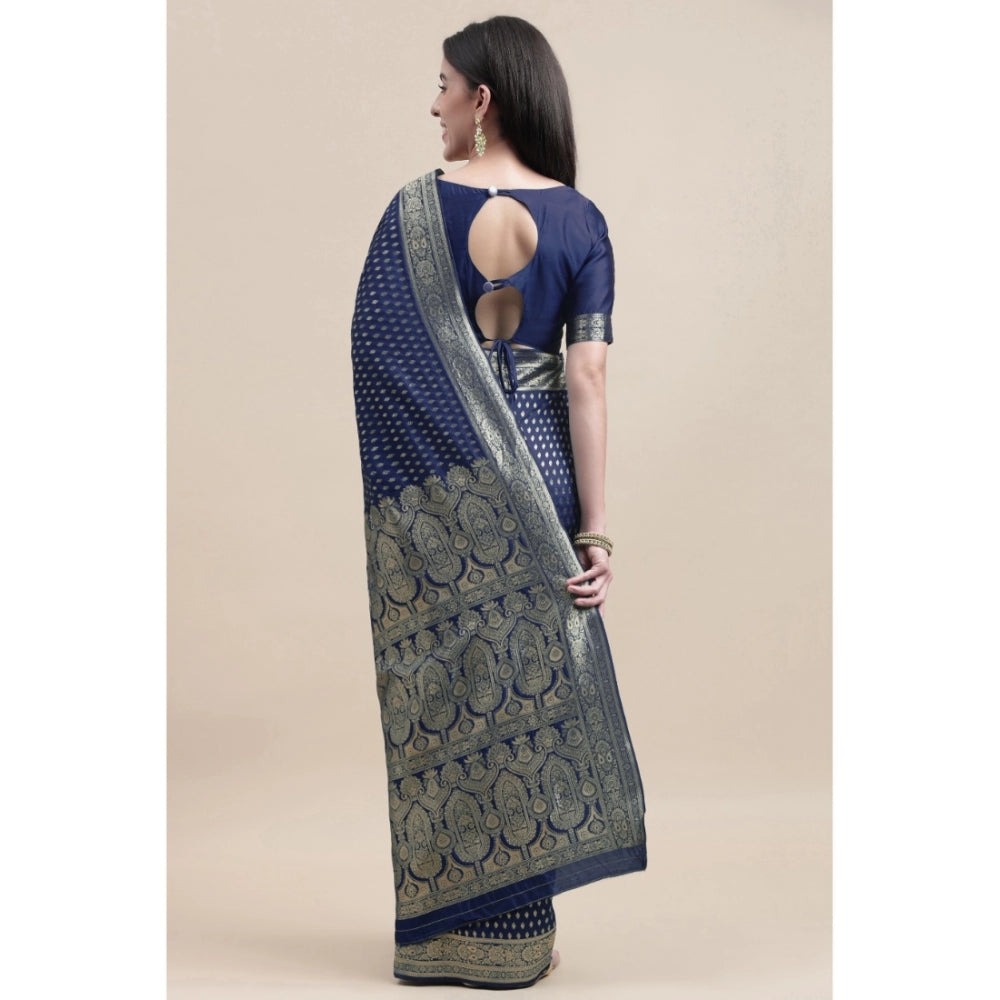 Women's Kanjivaram Silk Designer Weaving Saree With Unstitched Blouse (Blue, 5.50 Mtrs)