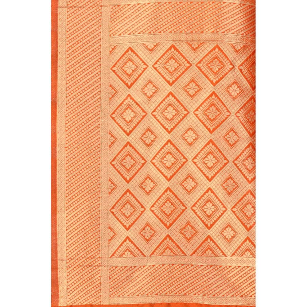 Women's Banarasi Silk Designer Weaving Saree With Unstitched Blouse (Orange, 5.50 Mtrs)