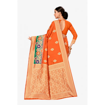 Women's Banarasi Silk Designer Weaving Saree With Unstitched Blouse (Orange, 5.50 Mtrs)