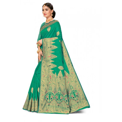 Women's Banarasi Silk Designer Weaving Saree With Unstitched Blouse (Green, 5.50 Mtrs)