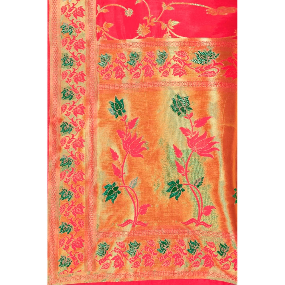 Women's Banarasi Silk Designer Weaving Saree With Unstitched Blouse (Pink, 5.50 Mtrs)