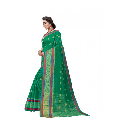 Women's Cotton Silk Designer Weaving Saree With Unstitched Blouse (Green, 5.50 Mtrs)