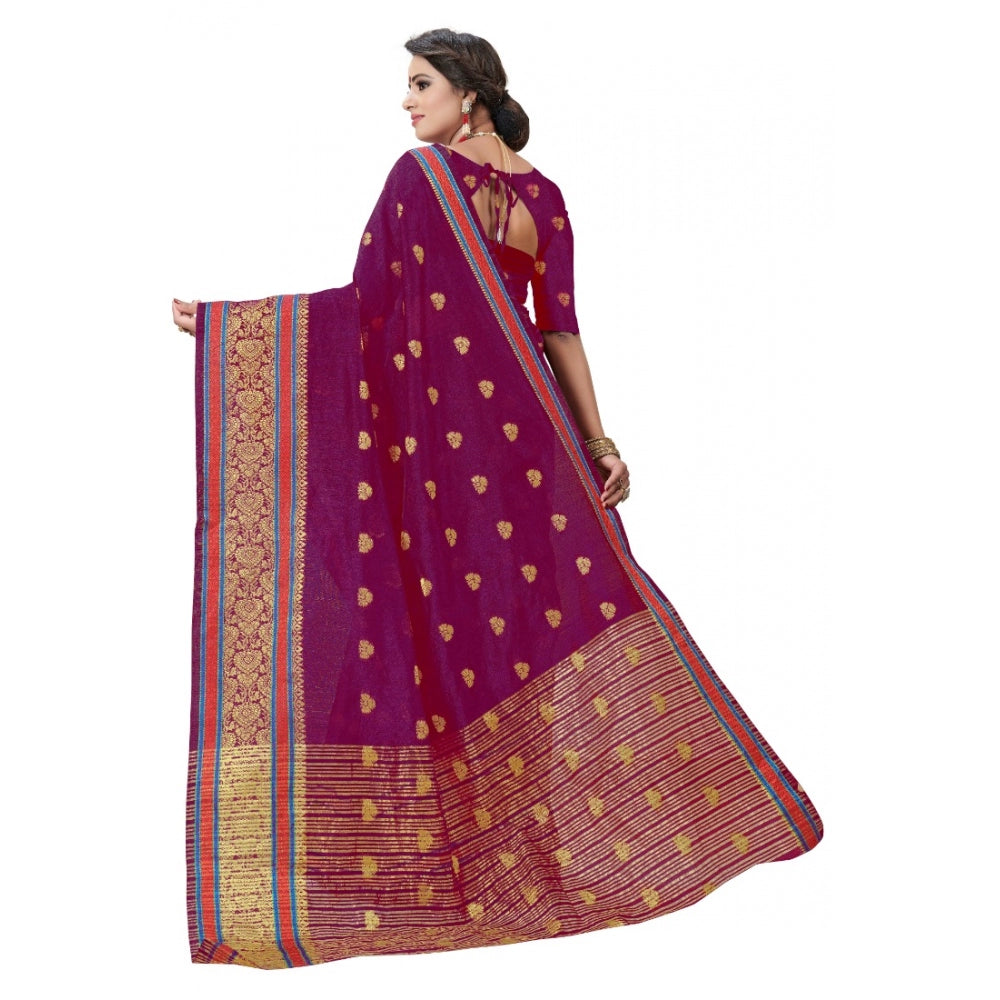 Women's Cotton Silk Designer Weaving Saree With Unstitched Blouse (Pink, 5.50 Mtrs)