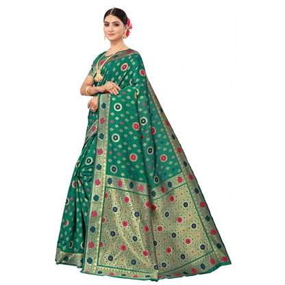 Women's Banarasi Silk Designer Weaving Saree With Unstitched Blouse (Green, 5.50 Mtrs)