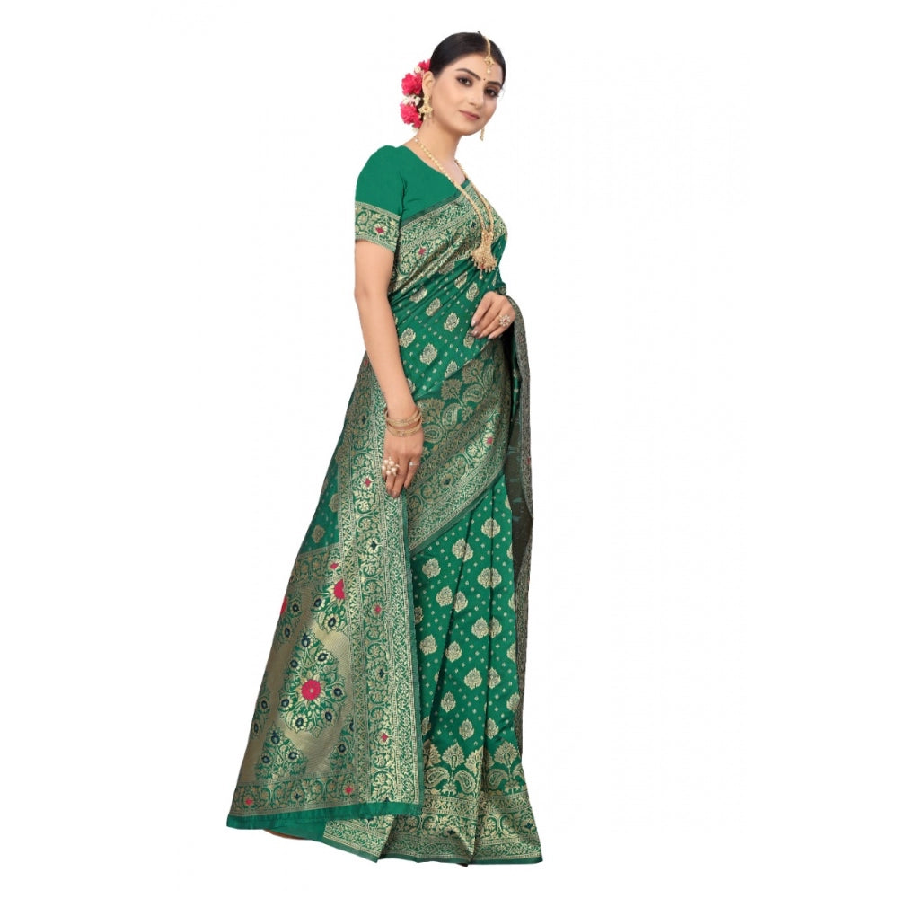 Women's Banarasi Silk Designer Weaving Saree With Unstitched Blouse (Green, 5.50 Mtrs)