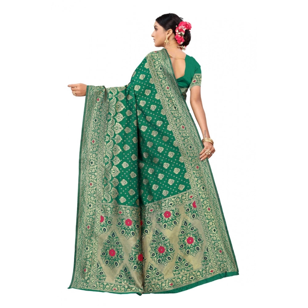 Women's Banarasi Silk Designer Weaving Saree With Unstitched Blouse (Green, 5.50 Mtrs)