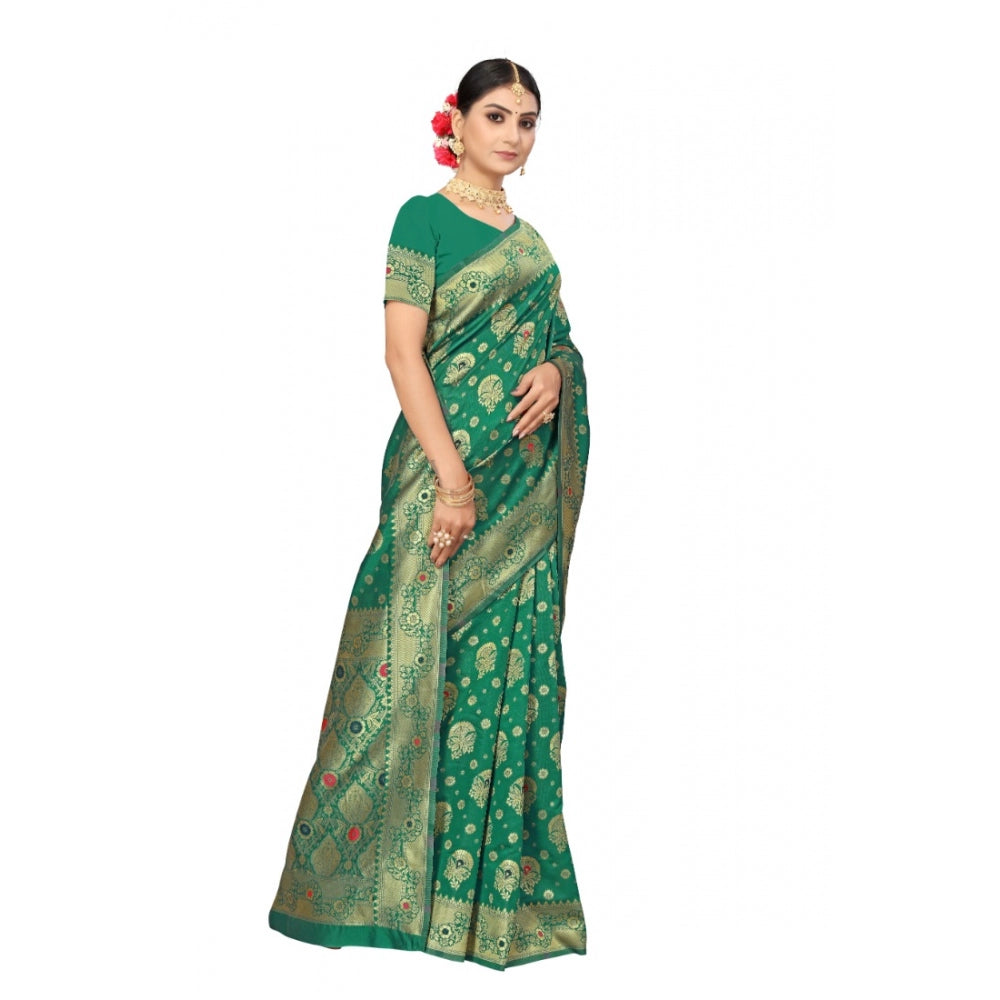 Women's Banarasi Silk Designer Weaving Saree With Unstitched Blouse (Green, 5.50 Mtrs)