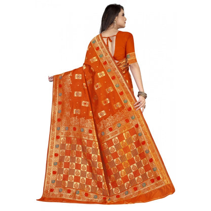 Women's Banarasi Silk Designer Weaving Saree With Unstitched Blouse (Orange, 5.50 Mtrs)