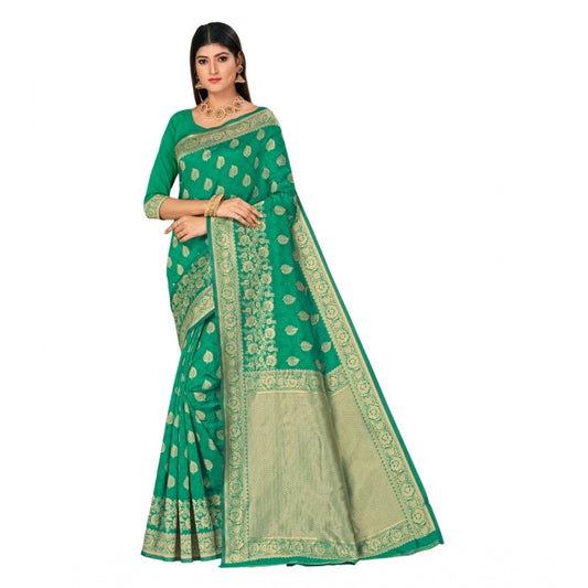 Women's Banarasi Silk Designer Weaving Saree With Unstitched Blouse (Green, 5.50 Mtrs)