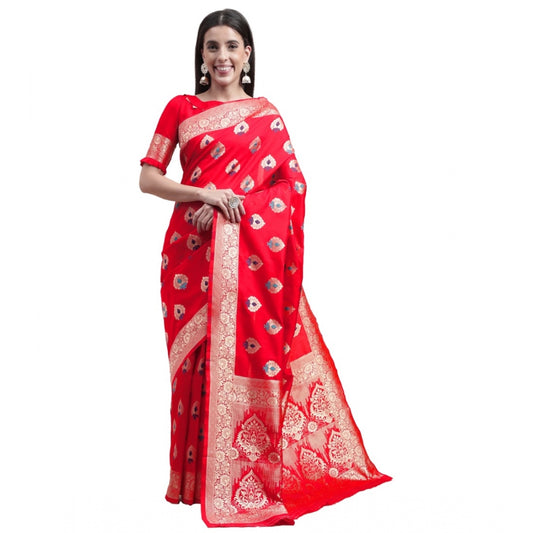 Women's Kanjivaram Silk Designer Weaving Saree With Unstitched Blouse (Red, 5.50 Mtrs)