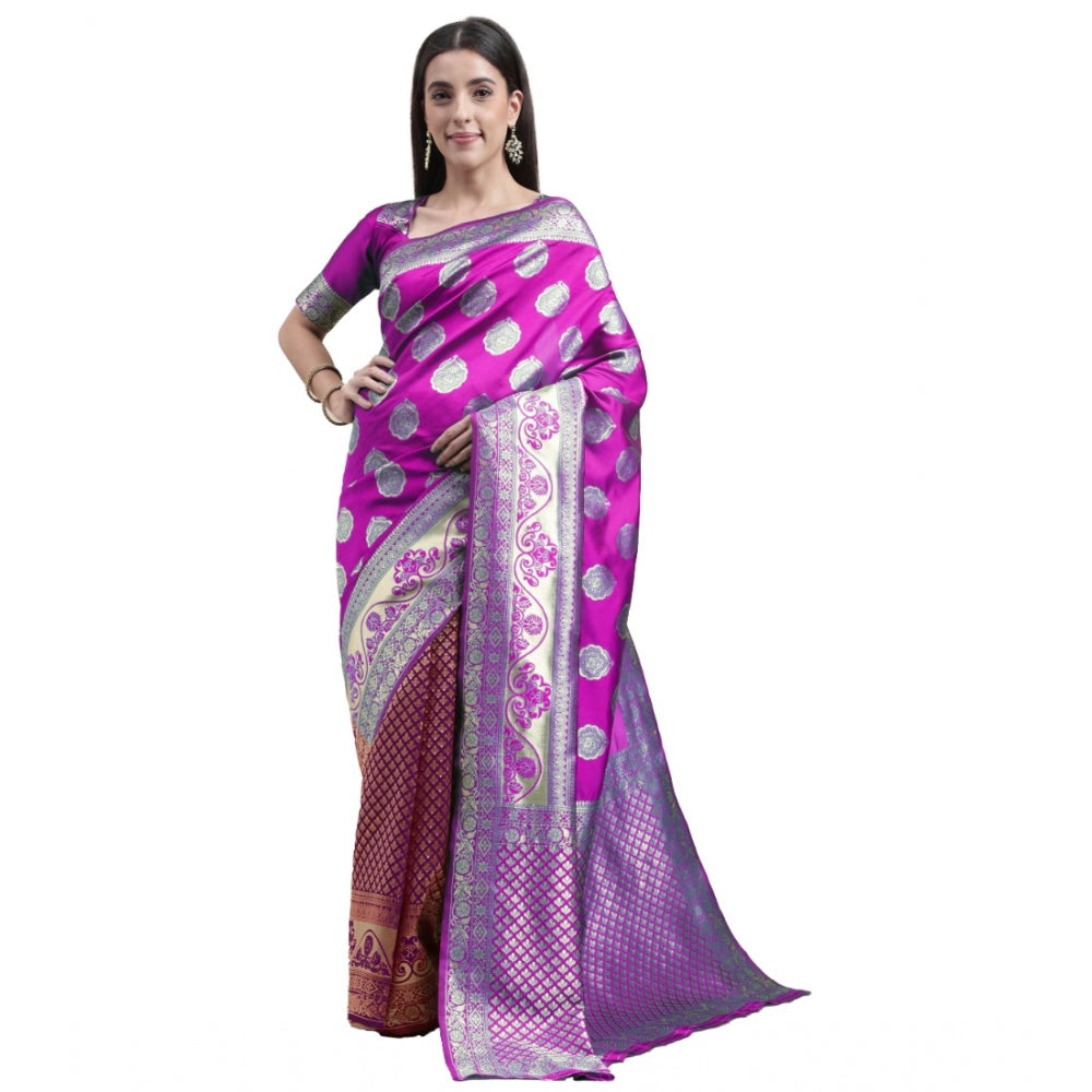 Women's Kanjivaram Silk Designer Weaving Saree With Unstitched Blouse (Purple &amp; Voilet, 5.50 Mtrs)