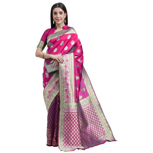 Women's Kanjivaram Silk Designer Weaving Saree With Unstitched Blouse (Purple &amp; Voilet, 5.50 Mtrs)