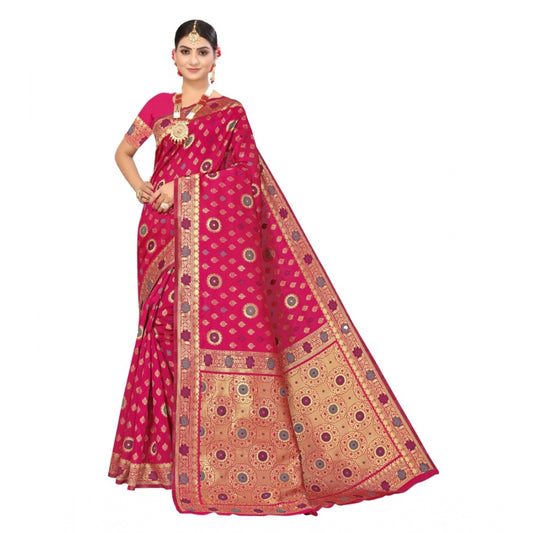 Women's Banarasi Silk Designer Weaving Saree With Unstitched Blouse (Pink, 5.50 Mtrs)