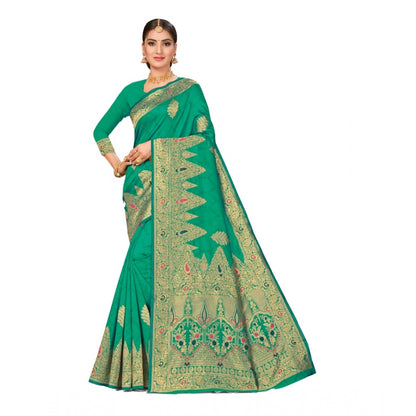 Women's Banarasi Silk Designer Weaving Saree With Unstitched Blouse (Green, 5.50 Mtrs)