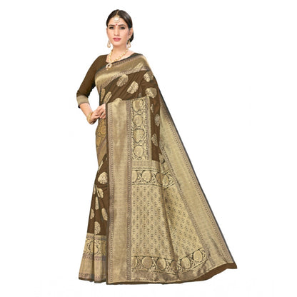 Women's Banarasi Silk Designer Weaving Saree With Unstitched Blouse (Brown, 5.50 Mtrs)