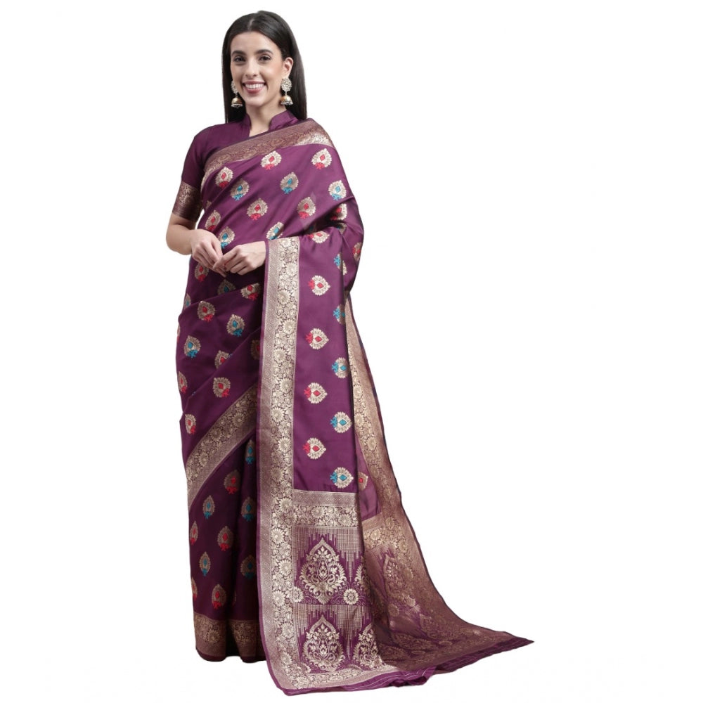 Women's Kanjivaram Silk Designer Weaving Saree With Unstitched Blouse (Purple, 5.50 Mtrs)