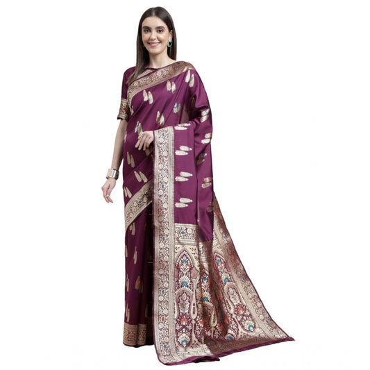 Women's Kanjivaram Silk Designer Weaving Saree With Unstitched Blouse (Purple, 5.50 Mtrs)