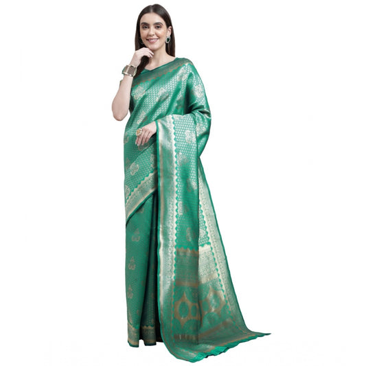 Women's Banarasi Silk Designer Weaving Saree With Unstitched Blouse (Green, 5.50 Mtrs)