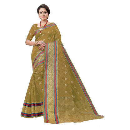 Women's Cotton Silk Designer Weaving Saree With Unstitched Blouse (Beige, 5.50 Mtrs)