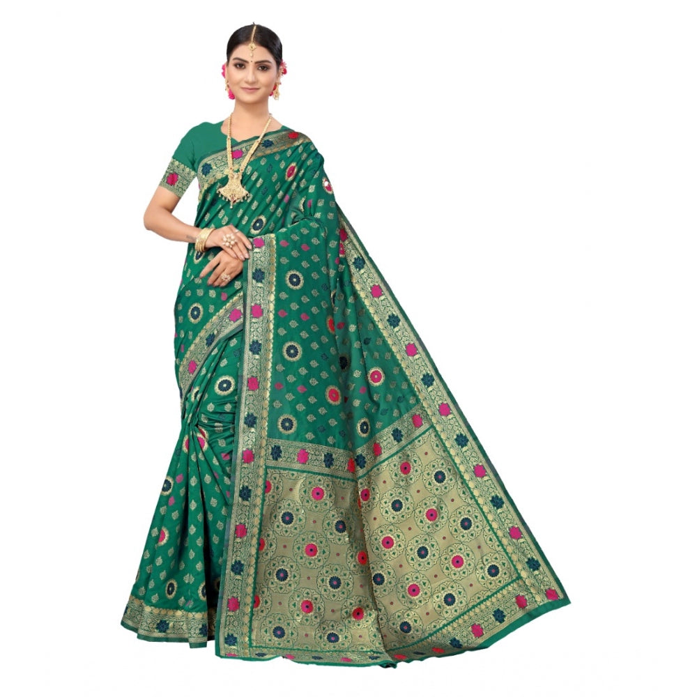 Women's Banarasi Silk Designer Weaving Saree With Unstitched Blouse (Green, 5.50 Mtrs)