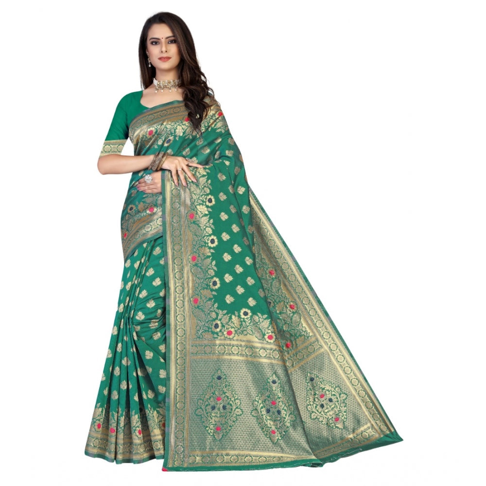 Women's Banarasi Silk Designer Weaving Saree With Unstitched Blouse (Green, 5.50 Mtrs)