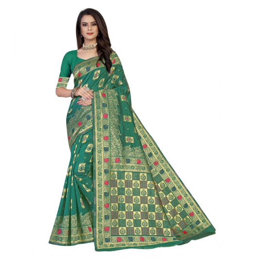 Women's Banarasi Silk Designer Weaving Saree With Unstitched Blouse (Green, 5.50 Mtrs)