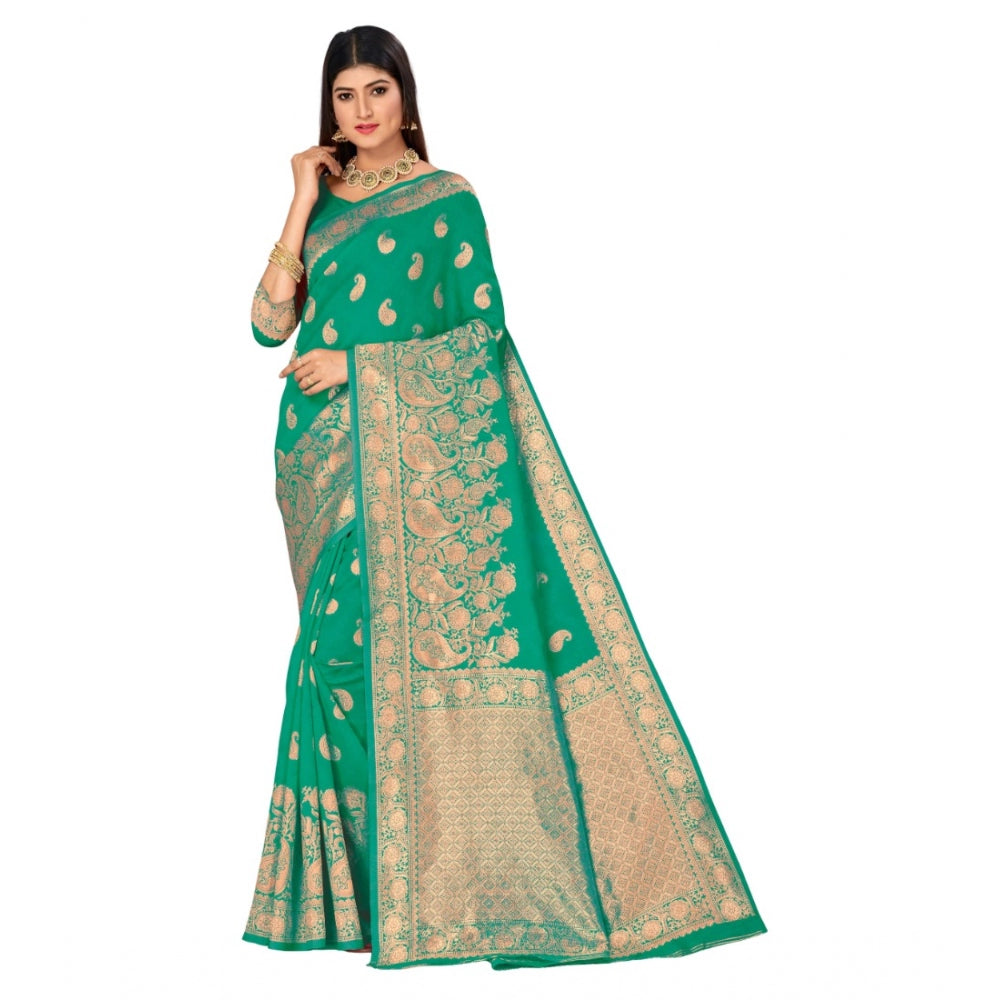 Women's Banarasi Silk Designer Weaving Saree With Unstitched Blouse (Green, 5.50 Mtrs)