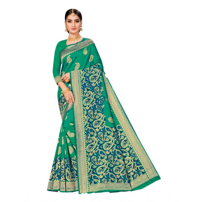 Women's Banarasi Silk Designer Weaving Saree With Unstitched Blouse (Green, 5.50 Mtrs)