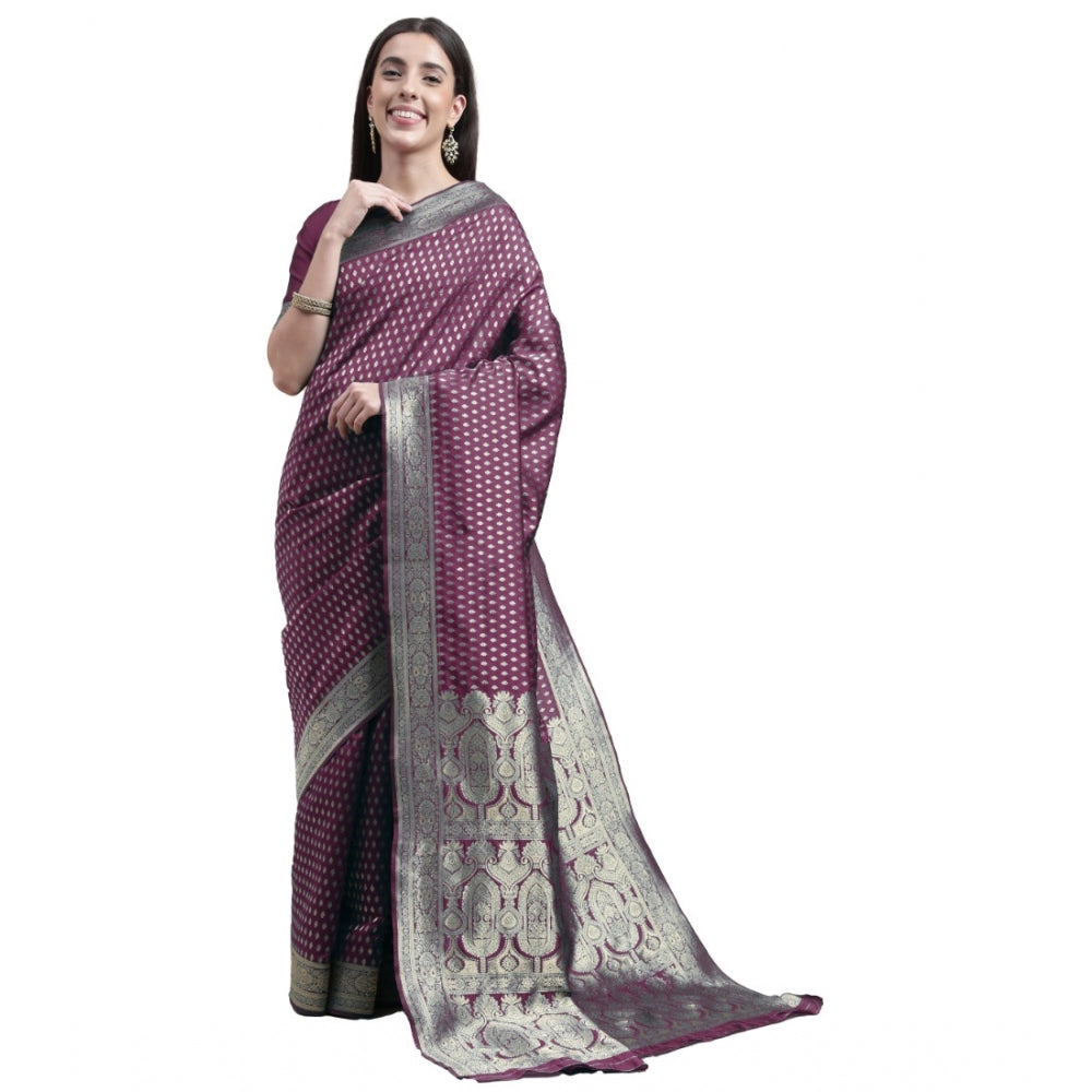 Women's Kanjivaram Silk Designer Weaving Saree With Unstitched Blouse (Purple, 5.50 Mtrs)