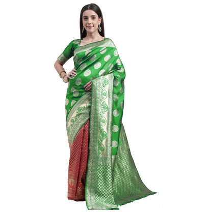 Women's Kanjivaram Silk Designer Weaving Saree With Unstitched Blouse (Green &amp; Red, 5.50 Mtrs)