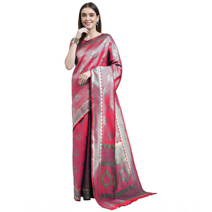 Women's Banarasi Silk Designer Weaving Saree With Unstitched Blouse (Pink, 5.50 Mtrs)