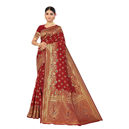 Women's Banarasi Silk Designer Weaving Saree With Unstitched Blouse (Red, 5.50 Mtrs)