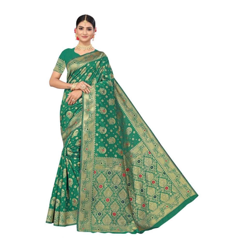 Women's Banarasi Silk Designer Weaving Saree With Unstitched Blouse (Green, 5.50 Mtrs)