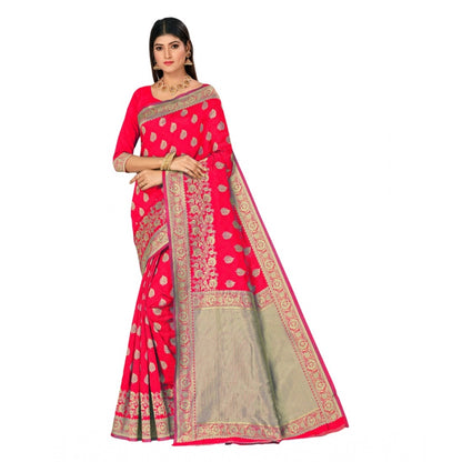 Women's Banarasi Silk Designer Weaving Saree With Unstitched Blouse (Pink, 5.50 Mtrs)