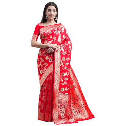 Women's Kanjivaram Silk Designer Weaving Saree With Unstitched Blouse (Red, 5.50 Mtrs)