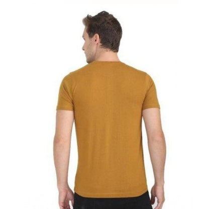 Men's Casual Short Sleeves Cotton Round Neck T-shirt (Mustard)