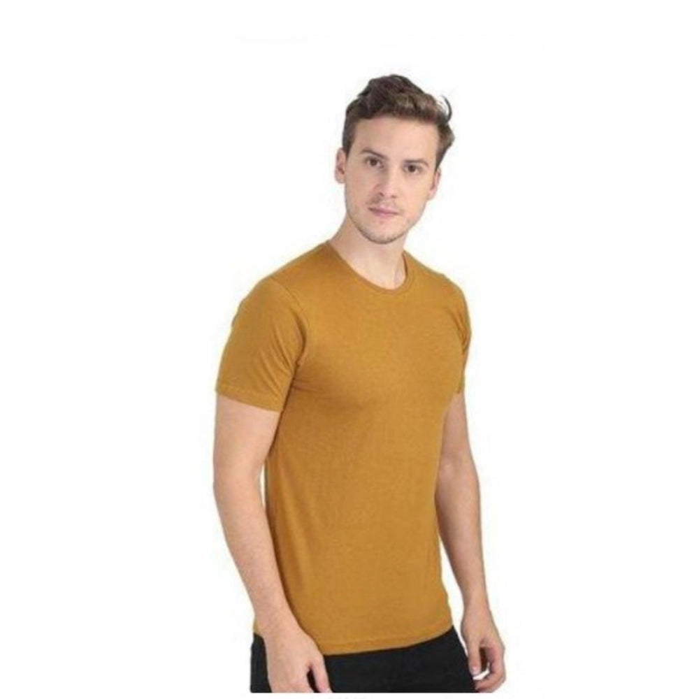 Men's Casual Short Sleeves Cotton Round Neck T-shirt (Mustard)