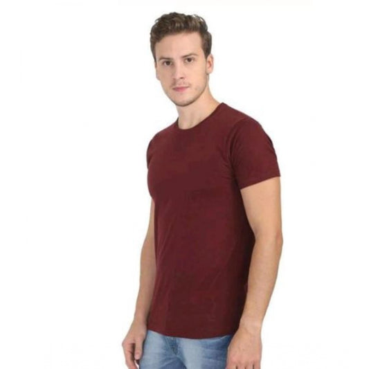 Men's Casual Short Sleeves Cotton Round Neck T-shirt (Maroon)