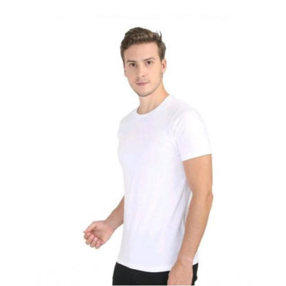 Men's Casual Short Sleeves Cotton Round Neck T-shirt (White)