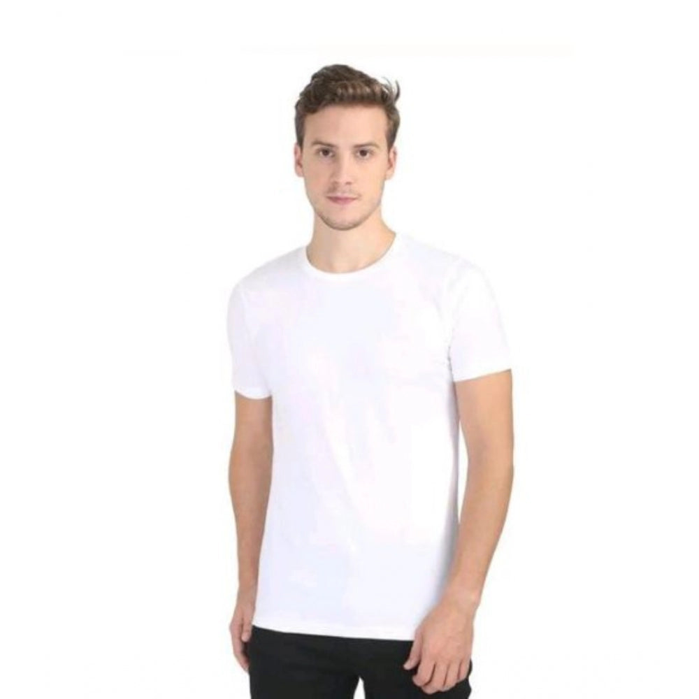 Men's Casual Short Sleeves Cotton Round Neck T-shirt (White)