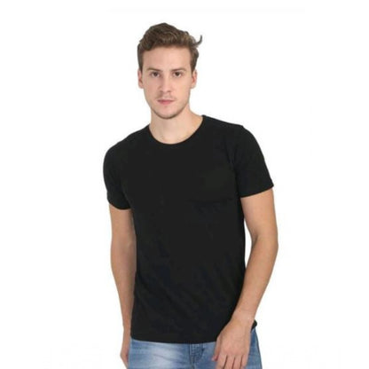 Men's Casual Short Sleeves Cotton Round Neck T-shirt (Black)