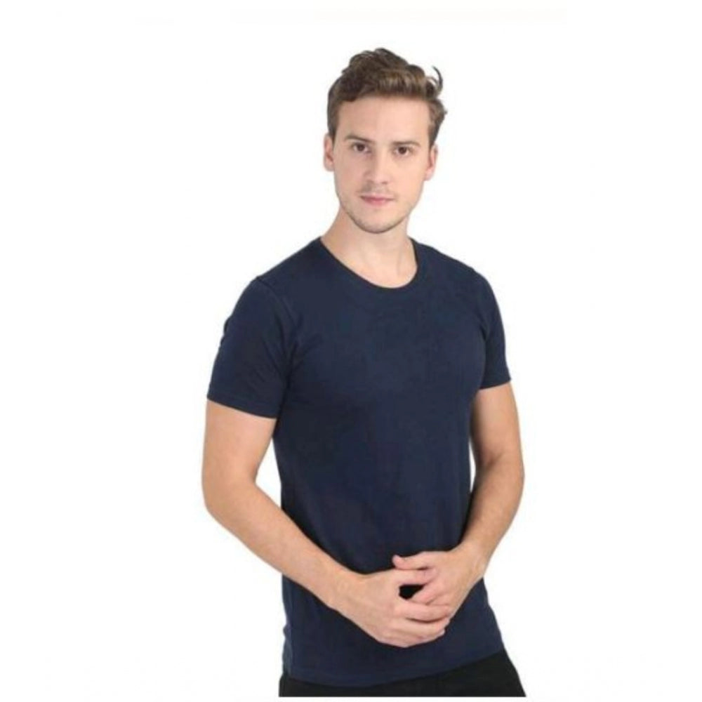 Men's Casual Short Sleeves Cotton Round Neck T-shirt (Black)