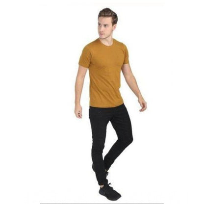 Men's Casual Short Sleeves Cotton Round Neck T-shirt (Mustard)